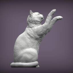 3D Printed Cat Figurinestatue With Raised Paws - thumbnail 2