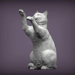 3D Printed Cat Figurinestatue With Raised Paws - thumbnail 3