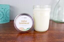 Indian Sandalwood Soy Candle in Half Pint Mason Jar, Wood Wick Candle, Earthy Indian Sandalwood, Scented - thumbnail 1