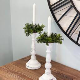 Cream Vintage Inspired Taper Candles Holders, Distressed Finish, Candle Display, Tall Candleholder Vintage - thumbnail 2