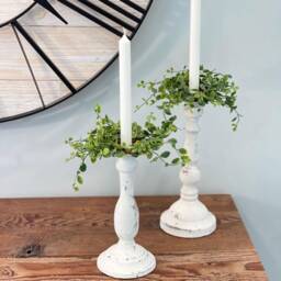 Cream Vintage Inspired Taper Candles Holders, Distressed Finish, Candle Display, Tall Candleholder Vintage - thumbnail 3
