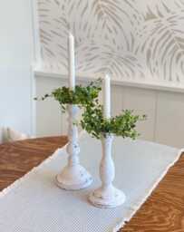 Cream Vintage Inspired Taper Candles Holders, Distressed Finish, Candle Display, Tall Candleholder Vintage - thumbnail 1