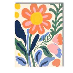 Modern Botanical Garden With Coral Flower & Blue Green Leaves Canvas Wall Art Print Decor Picture Ready To Hang - thumbnail 1