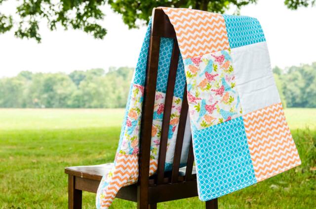 Baby Girl Quilt Teal & Coral Quilt, Girl Bedding, Baby Gift, Shower Shabby Chic Nursery, Blue Unique Gift - image 1