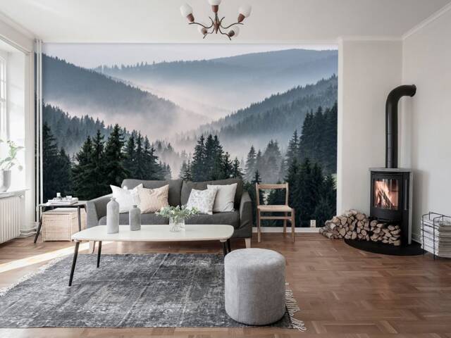 Forest Mountain Wall Mural, View Mural, Misty Wallpaper, D??cor, Nursery & Room Art - image 1