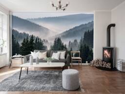 Forest Mountain Wall Mural, View Mural, Misty Wallpaper, D??cor, Nursery & Room Art