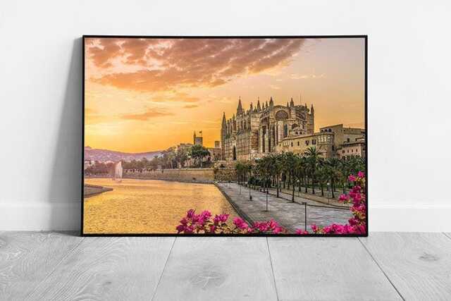 La Seu Cathedral Sunset Wall Art Print Palma De Mallorca Spain Beautiful Framed Picture - image 1