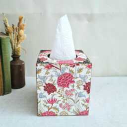 William Morris Tissue Box With Pull-Out Base, Pink Chrysanthemum Floral Wooden Cover - thumbnail 3