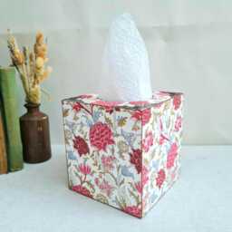 William Morris Tissue Box With Pull-Out Base, Pink Chrysanthemum Floral Wooden Cover - thumbnail 1