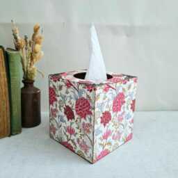William Morris Tissue Box With Pull-Out Base, Pink Chrysanthemum Floral Wooden Cover - thumbnail 2