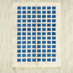 Blue Checkered Beni Ourain Rug Handwoven Moroccan Berber Rug - thumbnail 2