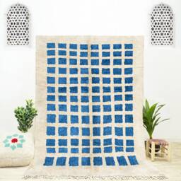 Blue Checkered Beni Ourain Rug Handwoven Moroccan Berber Rug