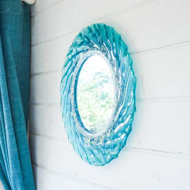 Round Wall Mirror in Turquoise Blue White, Handmade Coastal Decorated Mirror 44cm/17 - image 1