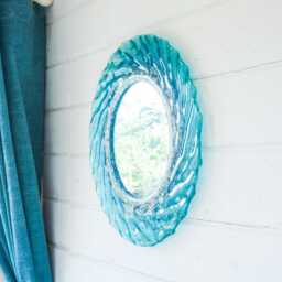 Round Wall Mirror in Turquoise Blue White, Handmade Coastal Decorated Mirror 44cm/17 - thumbnail 1