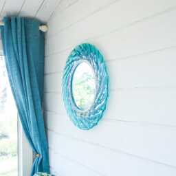 Round Wall Mirror in Turquoise Blue White, Handmade Coastal Decorated Mirror 44cm/17 - thumbnail 2
