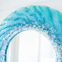 Round Wall Mirror in Turquoise Blue White, Handmade Coastal Decorated Mirror 44cm/17 - thumbnail 4