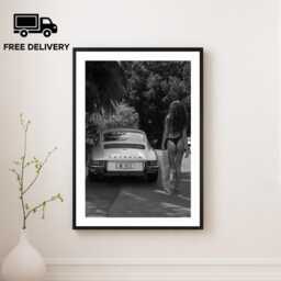 Vintage Classic Sports Car Girl Print, Luxury Woman, Fine Art Photography Wall Art, Museum Quality Black & White Poster - thumbnail 1