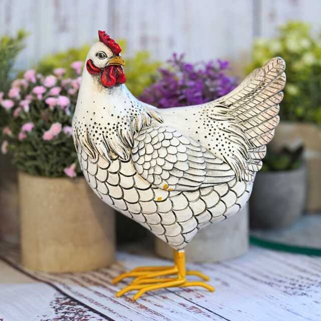 Hen Chicken Resin Statue White - Home Ornament Indoor Garden Farmyard Animal - image 1
