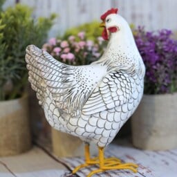 Hen Chicken Resin Statue White - Home Ornament Indoor Garden Farmyard Animal - thumbnail 2