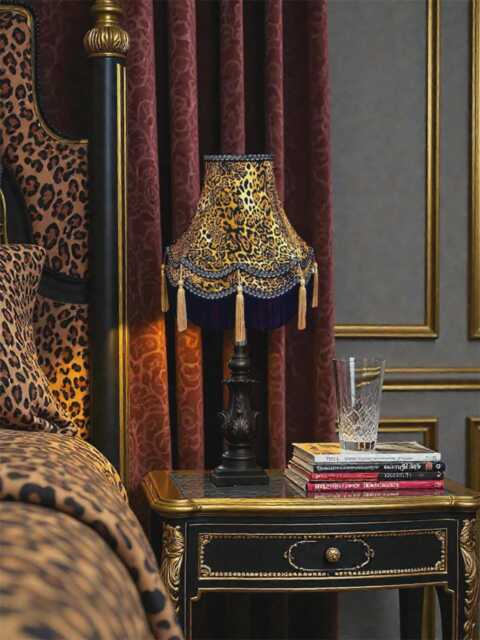 Vintage Leopard Print Lampshades With Black & Gold Braid, Made in The UK - image 1