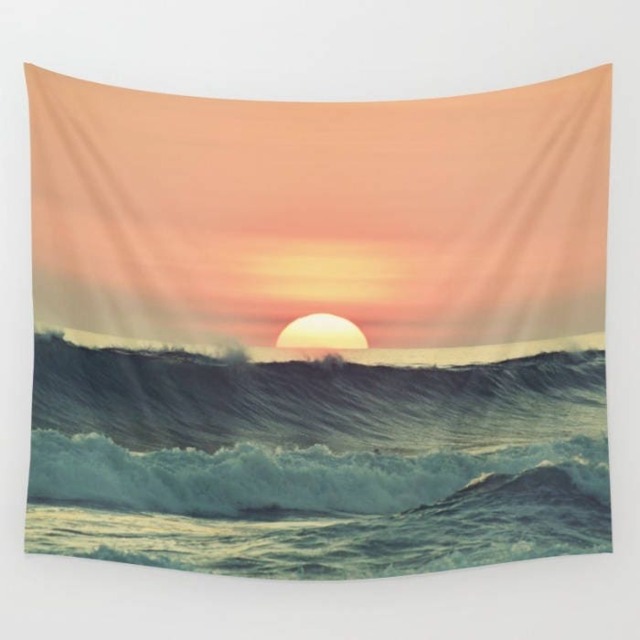 Ocean Sunset Wall Tapestry, Scenic Sea Wall Decor, Ocean Art, Nature Hanging - image 1