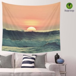 Ocean Sunset Wall Tapestry, Scenic Sea Wall Decor, Ocean Art, Nature Hanging - thumbnail 3