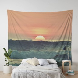 Ocean Sunset Wall Tapestry, Scenic Sea Wall Decor, Ocean Art, Nature Hanging - thumbnail 2