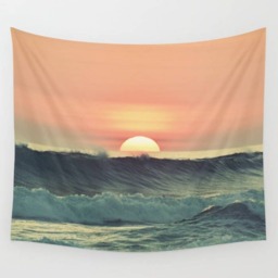 Ocean Sunset Wall Tapestry, Scenic Sea Wall Decor, Ocean Art, Nature Hanging - thumbnail 1