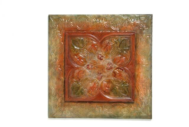 Large Rare Antique 1880S Grapevine Glazed Recycled Ceiling Tin Trent Tile Wine Gift Living-Bed Garden Victorian, Art Nouveau French Majolica - image 1