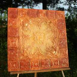 Large Rare Antique 1880S Grapevine Glazed Recycled Ceiling Tin Trent Tile Wine Gift Living-Bed Garden Victorian, Art Nouveau French Majolica - thumbnail 4