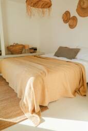 Linen Waffle Blanket in Mustard. Bedspread Queen. Waffle Sofa Cover - thumbnail 1