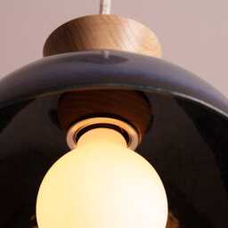 Blue Small Dawn Pendant Light in Ceramic & Oak - thumbnail 3