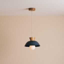 Blue Small Dawn Pendant Light in Ceramic & Oak - thumbnail 2
