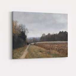 Quiet Autumn Meadow Path Through Woodland Countryside Canvas Wall Art Print Decor Picture Ready To Hang - thumbnail 4