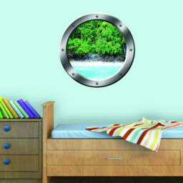 Ocean Wall Decal Beach Scene Surf Art Front 3D Porthole Vinyl Scenery Family Window Silver Portal Home Decor Sp15 - thumbnail 1
