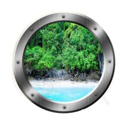 Ocean Wall Decal Beach Scene Surf Art Front 3D Porthole Vinyl Scenery Family Window Silver Portal Home Decor Sp15 - thumbnail 2