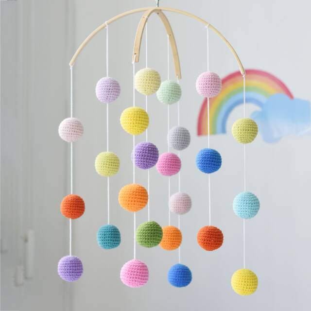 Crochet Ball Crib Mobile Multicolor Nursery Decor - image 1