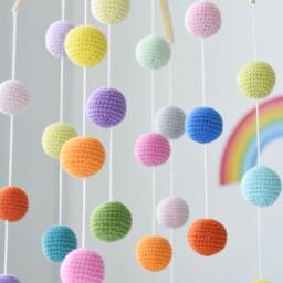 Crochet Ball Crib Mobile Multicolor Nursery Decor - thumbnail 2
