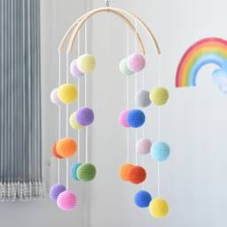 Crochet Ball Crib Mobile Multicolor Nursery Decor - thumbnail 3