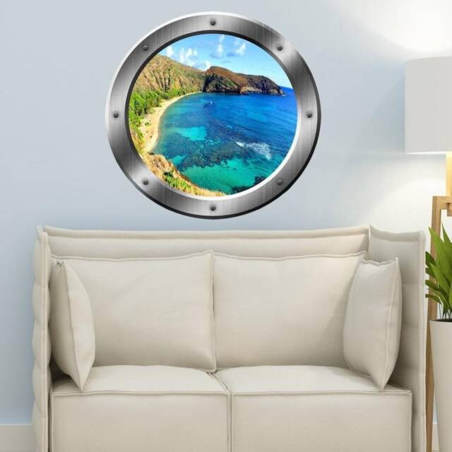 Beach Wall Art Mountain Decal Ship Window Porthole - Peel & Stick Sign - Vwaq-Sp18 - image 1