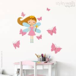 Fairy Wall Decal, Butterflies Butterfly Princess Girls Nursery Room Decor Art - thumbnail 1