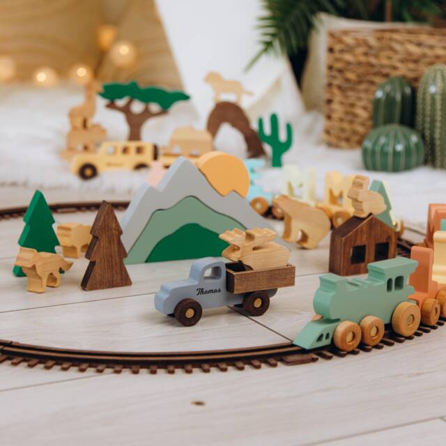 Building Blocks Mountain Kids Pretend Play Personalized Baby Boy Gift Montessori Toys For Toddlers Wooden Fidget First Christmas - image 1