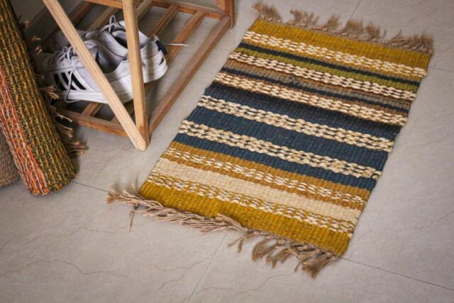 "Handmade Jute Hemp Rug Multicolor Indian Dhurrie - 1'4"" X 2'3" - image 1