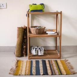 "Handmade Jute Hemp Rug Multicolor Indian Dhurrie - 1'4"" X 2'3" - thumbnail 2