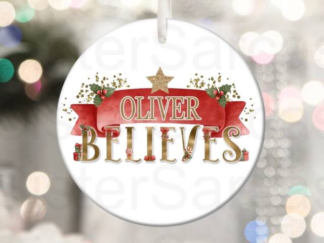 Kids Christmas Girls Boys Personalised Bauble Gift Present Keepsake Believes Tree Xmas Daughter Son Nephew Niece