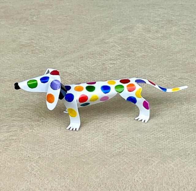 Dachshund Dog Handmade Copper Sculpture, Polka Dot Miniature Collectible Figurine - image 1