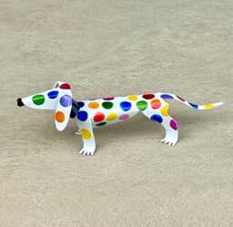 Dachshund Dog Handmade Copper Sculpture, Polka Dot Miniature Collectible Figurine - thumbnail 1