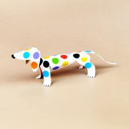 Dachshund Dog Handmade Copper Sculpture, Polka Dot Miniature Collectible Figurine - thumbnail 2