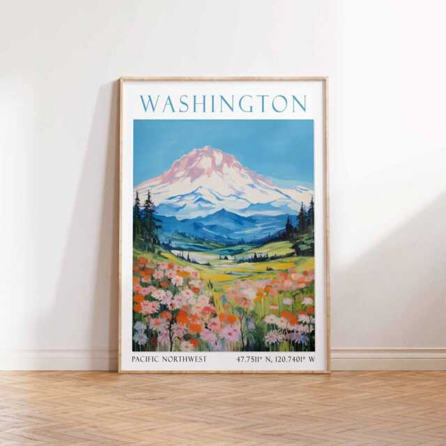 Washington Pacific Northwest Print - Scenic Landscapes, Travel Art, Coast, Seattle Decor, State Nature - image 1