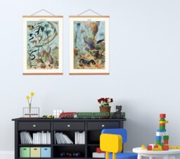 Marine Life Canvas Print Set, Oak Magnetic Hangers, French Vintage - thumbnail 1